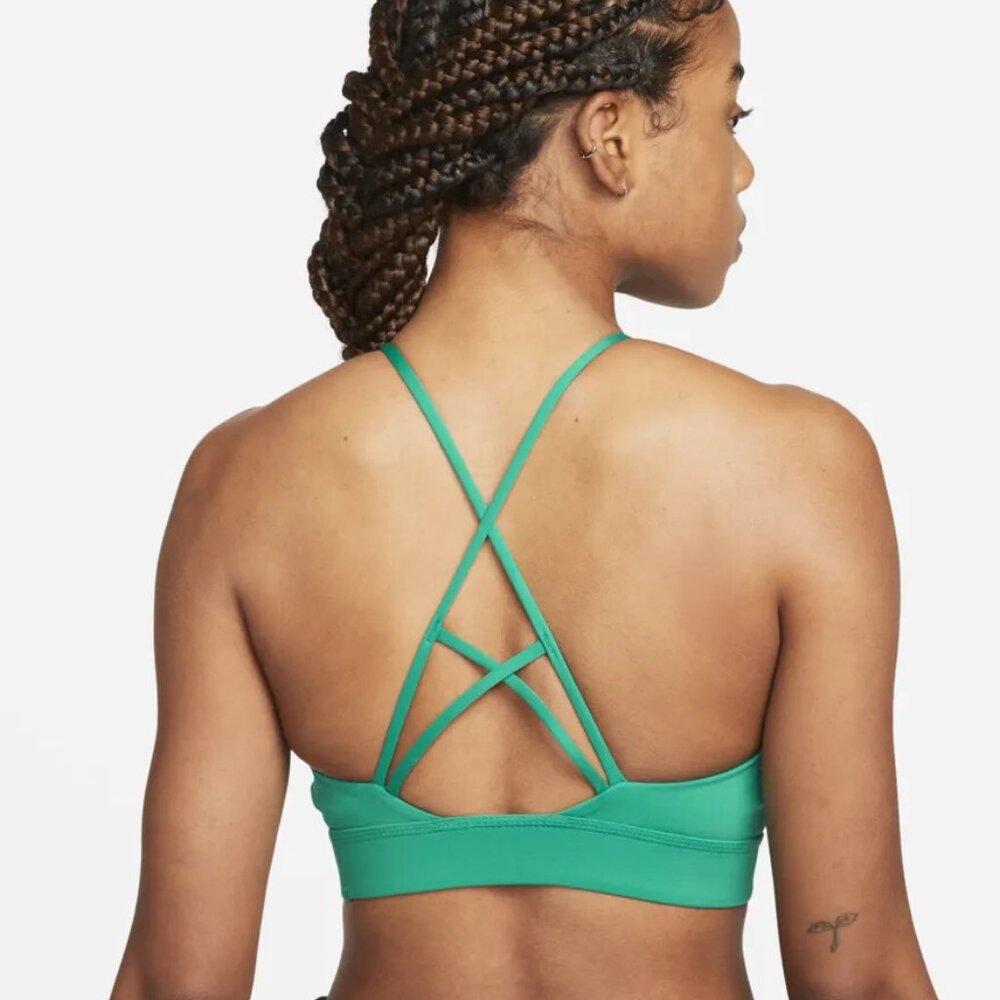 Nike Indy Rainbow Ladder Light-Support Padded High-Neck Sports Bra in Green, S - Picture 2 of 10